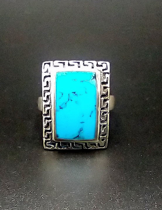 "COOL WATER" Turquoise stoned squared 925 sterling silver ring size 8.....$60.-