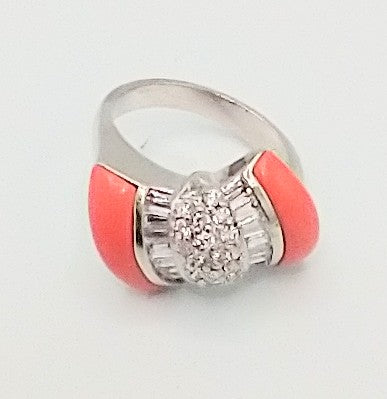 "PINK CLOUD" white sapphire baguettes pink enameled on 925 sterling silver. ring is size 6....$75.