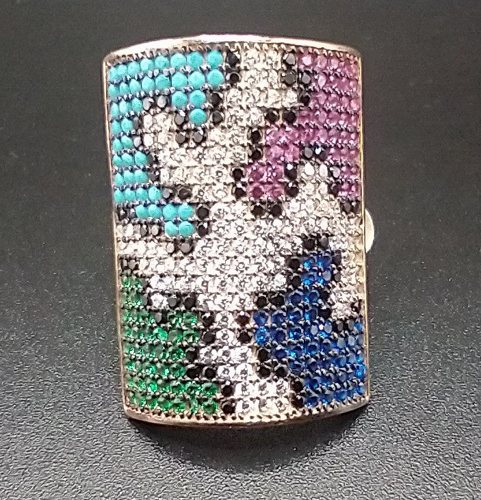 "RECTANGLED RAINBOW" Rose gold over 925 sterling silver ring size 8....$85.
