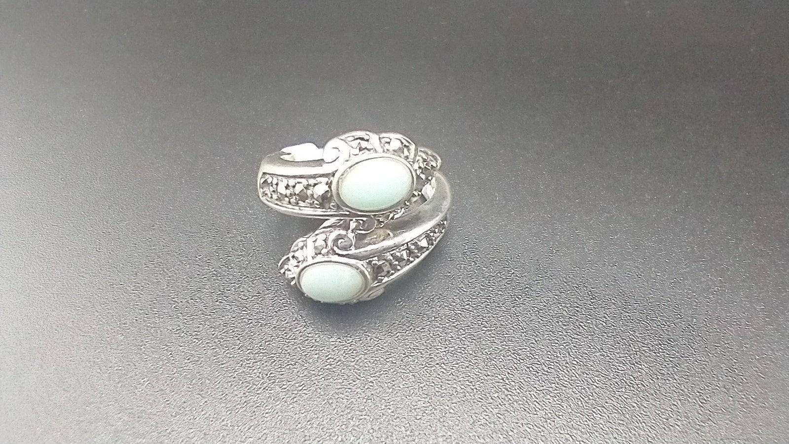 "ZEEL" Marcasite powder blue stone 925 sterling silver ring size 7....$75.